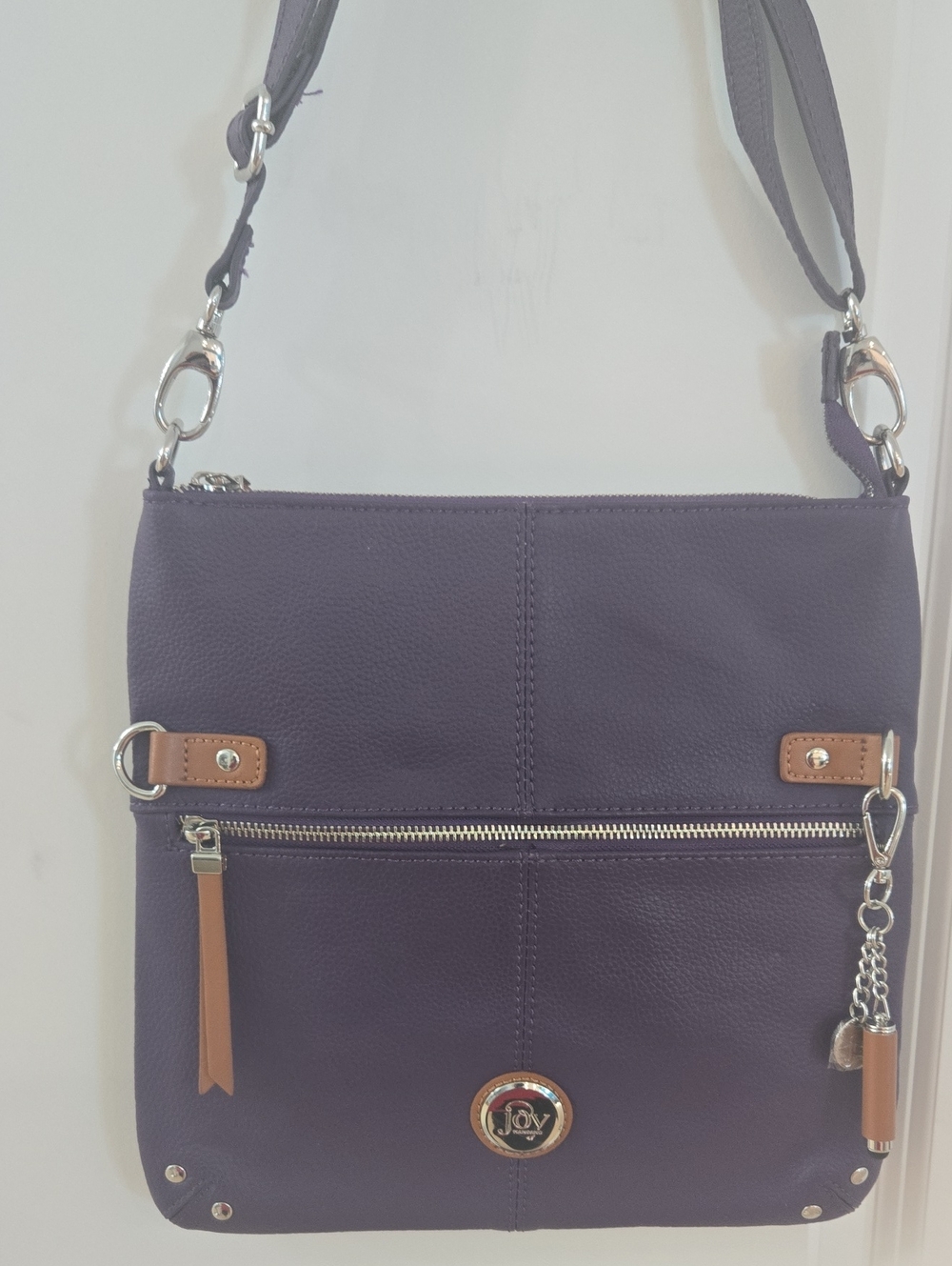 Joy Mangano Purple Crossbody Bag with Tan Accents